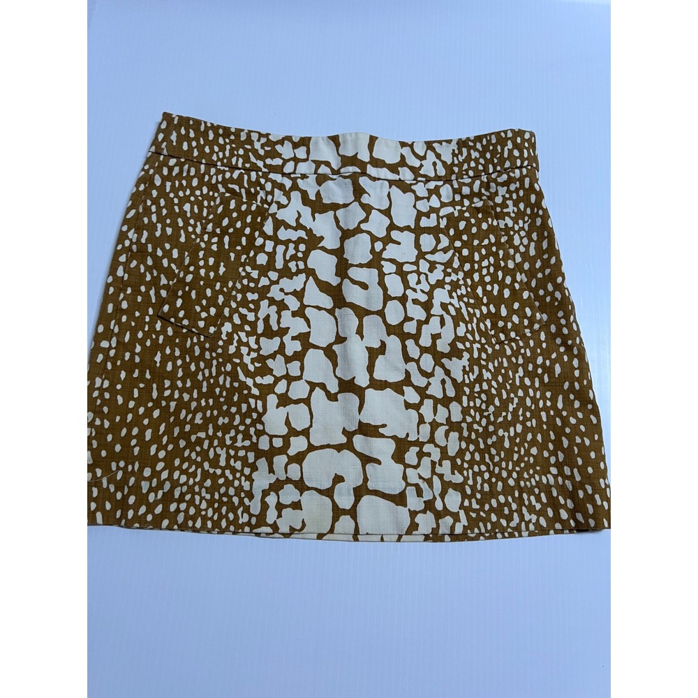 J.Crew Giraffe Print Cotton Mini Skirt Brown Cream Size 2 Animal Print A-Line